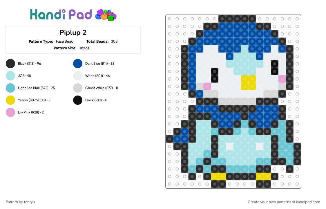 Piplup 2 - Fuse Bead Pattern by tenryu on Kandi Pad - 