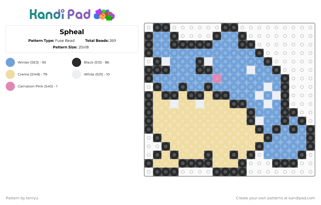 Spheal - Fuse Bead Pattern by tenryu on Kandi Pad - light blue,beige,pokemon