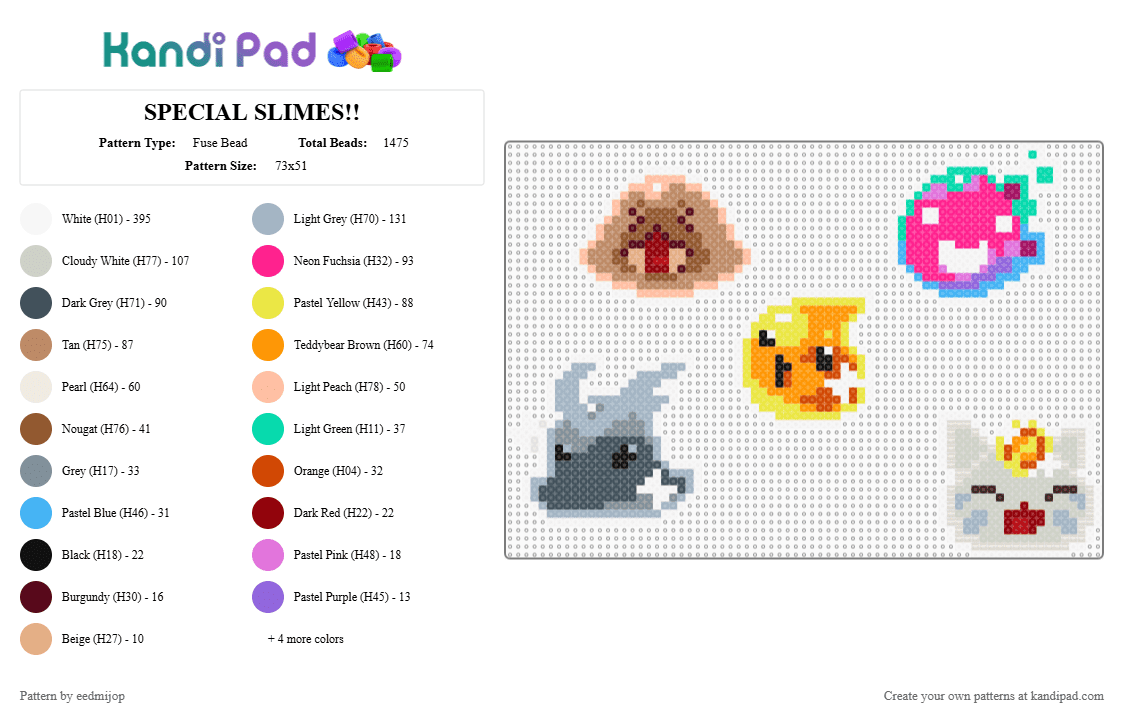 SPECIAL SLIMES!! - Fuse Bead Pattern by eedmijop on Kandi Pad - white,orange,pink,colorful,gold,glitch,lucky,quicksilver,saber,slime,rancher