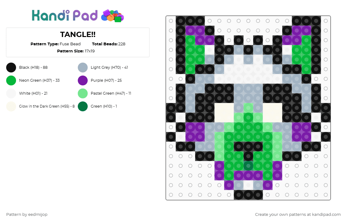 TANGLE!! - Fuse Bead Pattern by eedmijop on Kandi Pad - green,pink,tangle,fnaf,purple,five nights at freddys
