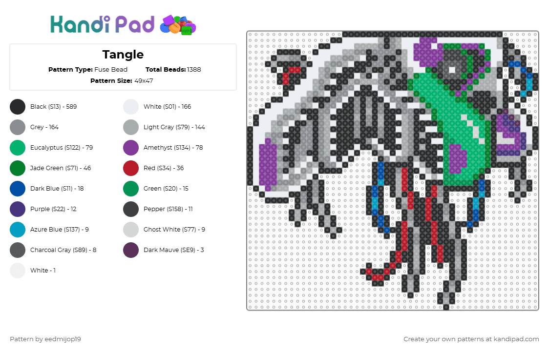 Tangle - Fuse Bead Pattern by eedmijop on Kandi Pad - black,gray,green,pink,fnaf,five nights at freddys,tangle