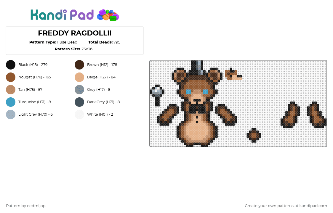 FREDDY RAGDOLL!! - Fuse Bead Pattern by eedmijop on Kandi Pad - brown,tan,beige,fnaf,five nights at freddys,freddy,fazbear,ragdoll,puppet,dangle