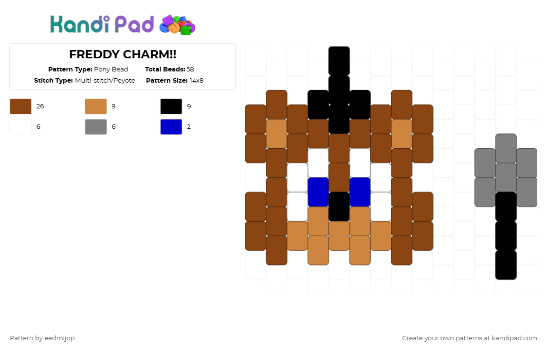 FREDDY CHARM!! - Pony Bead Pattern by eedmijop on Kandi Pad - red,freddy,fazbear,fnaf,five nights at freddys,charm,brown
