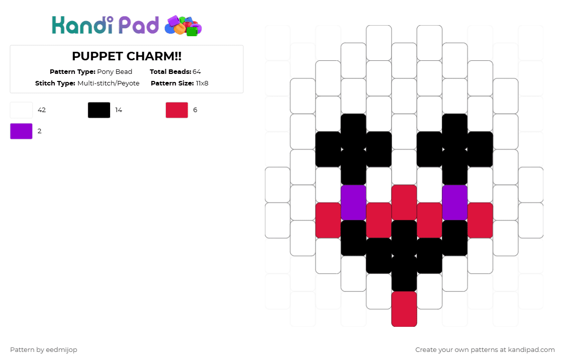 PUPPET CHARM!! - Pony Bead Pattern by eedmijop on Kandi Pad - white,red,puppet,marionette,fnaf,five nights at freddys,charm