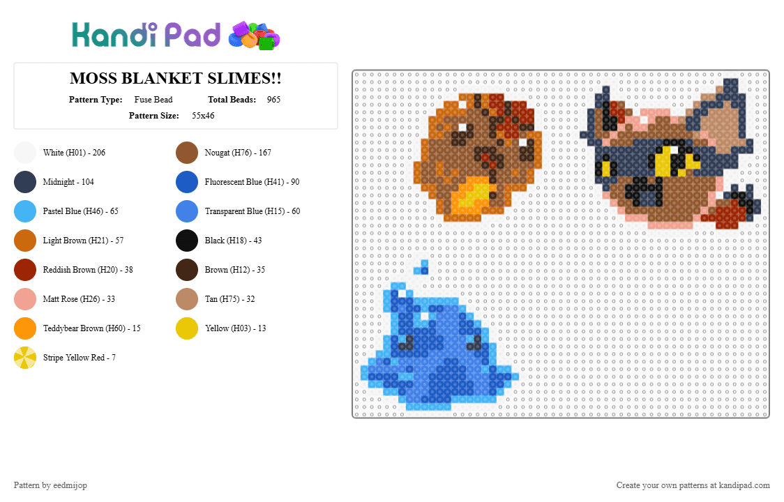 MOSS BLANKET SLIMES!! - Fuse Bead Pattern by eedmijop on Kandi Pad - tan,orange,purple,blue,slime,rancher,puddle,honey,hunter,brown
