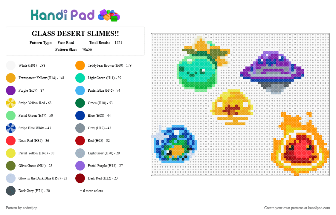 GLASS DESERT SLIMES!! - Fuse Bead Pattern by eedmijop on Kandi Pad - orange,red,green,blue,colorful,mosaic,dervish,fire,tangle,quantum,slime,rancher