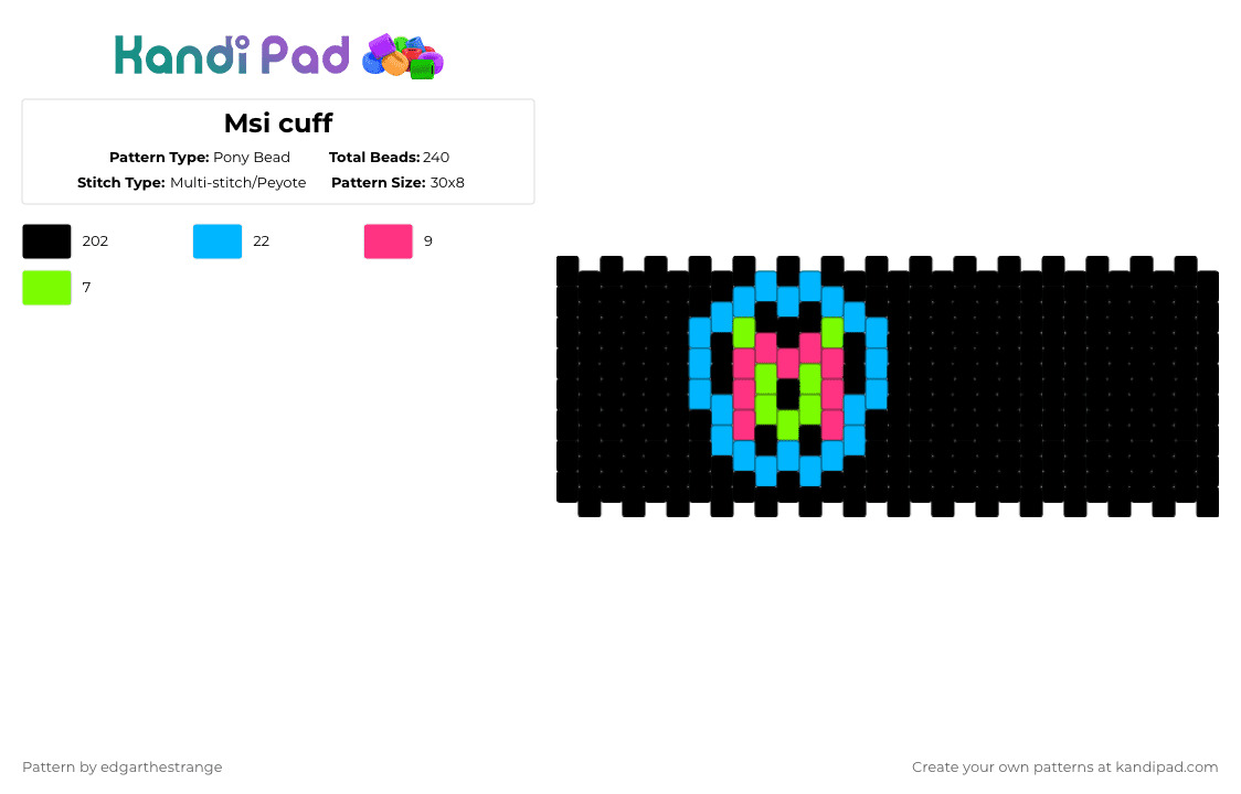 Msi cuff - Pony Bead Pattern by edgarthestrange on Kandi Pad - black,light blue