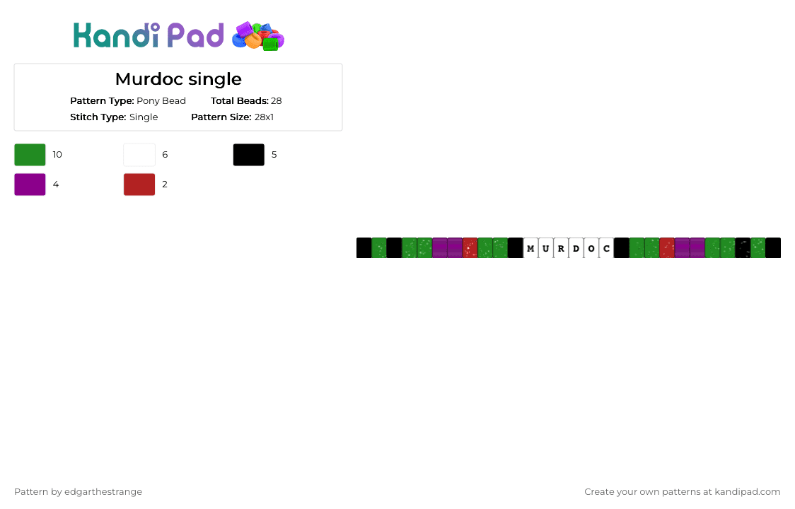 Murdoc single - Pony Bead Pattern by edgarthestrange on Kandi Pad - green