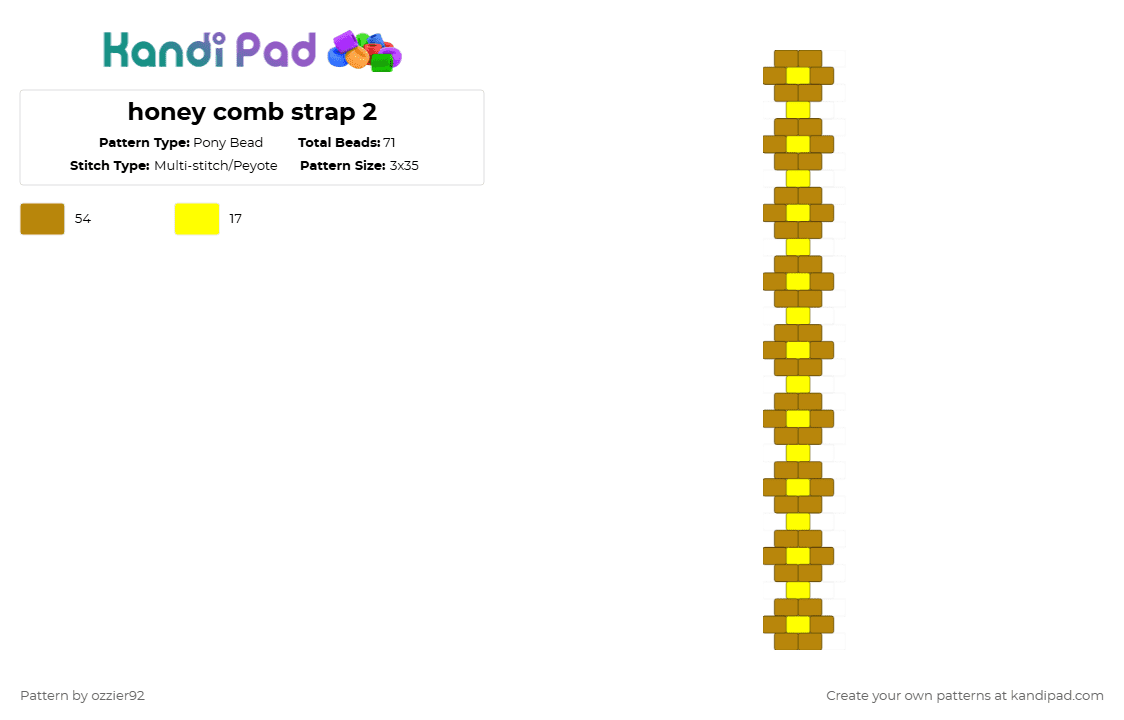 honey comb strap 2 - Pony Bead Pattern by ozzier92 on Kandi Pad - gold