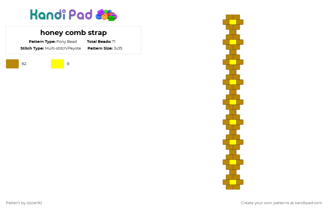 honey comb strap - Pony Bead Pattern by ozzier92 on Kandi Pad - gold