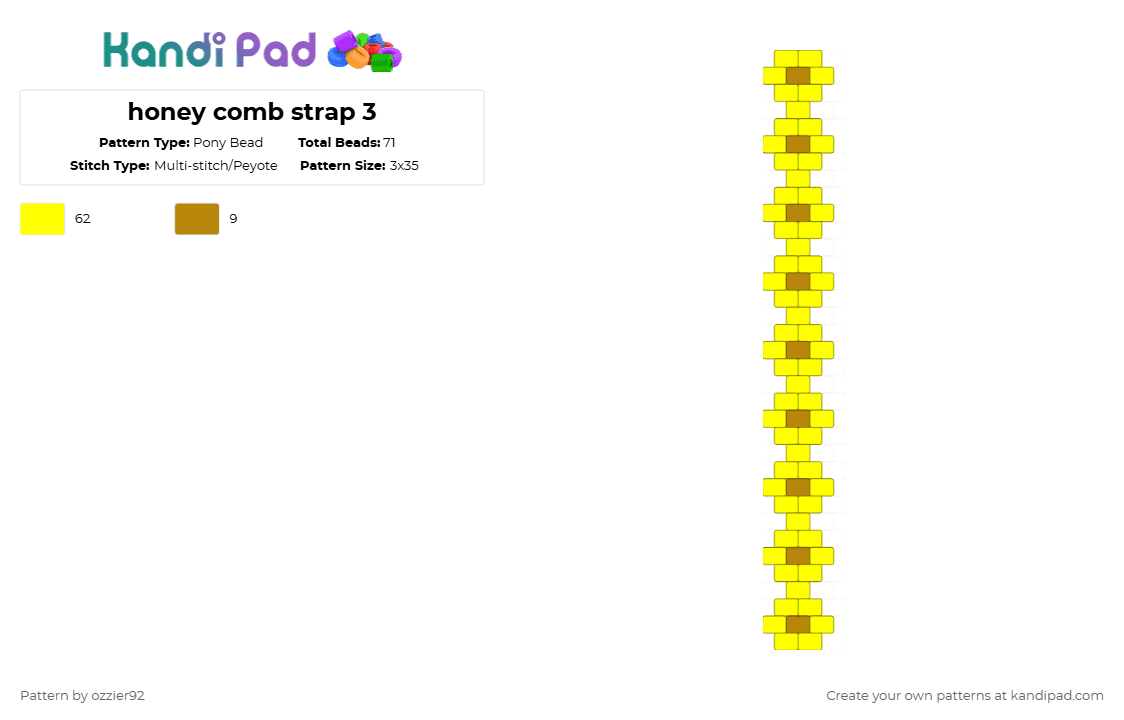 honey comb strap 3 - Pony Bead Pattern by ozzier92 on Kandi Pad - yellow