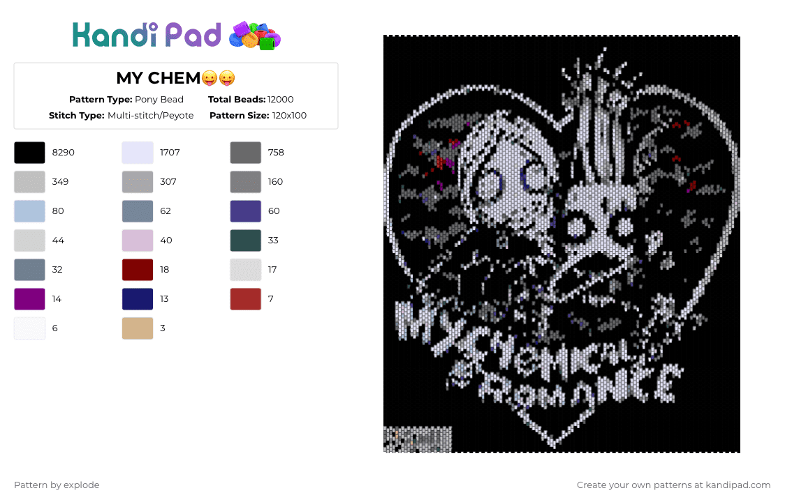 MY CHEM😛😛 - Pony Bead Pattern by explode on Kandi Pad - beige, black, gray, white