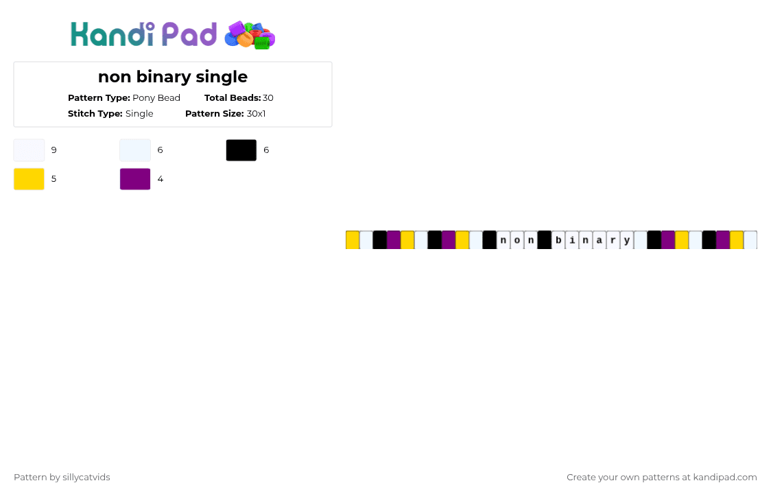 non binary single - Pony Bead Pattern by sillycatvids on Kandi Pad - white,yellow,pink