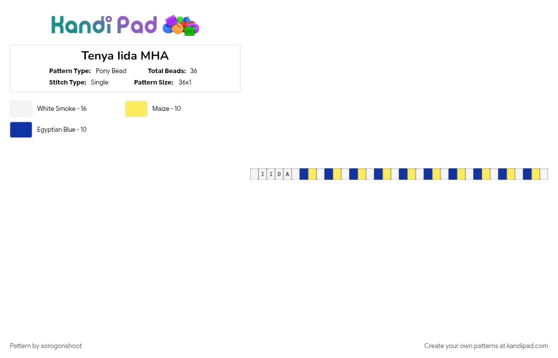 Tenya Iida MHA - Pony Bead Pattern by sorogonshoot on Kandi Pad - purple, yellow