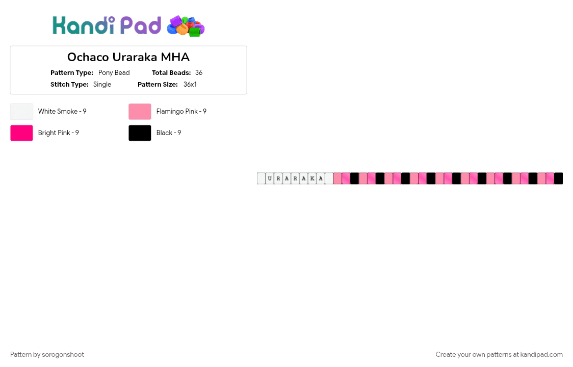 Ochaco Uraraka MHA - Pony Bead Pattern by sorogonshoot on Kandi Pad - pink, white
