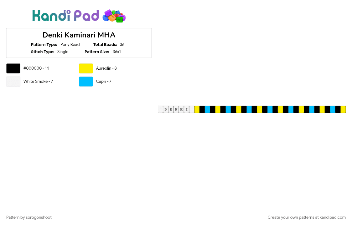 Denki Kaminari MHA - Pony Bead Pattern by sorogonshoot on Kandi Pad - light blue, yellow