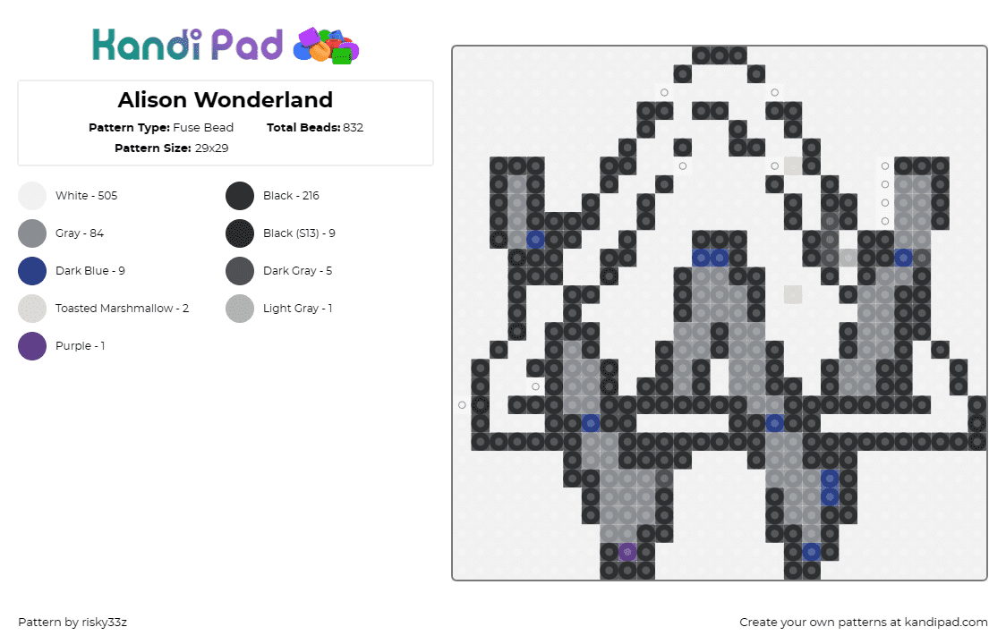 Alison Wonderland - Fuse Bead Pattern by risky33z on Kandi Pad - alison wonderland,music,edm,dj,electronic,cool tones,blue,gray