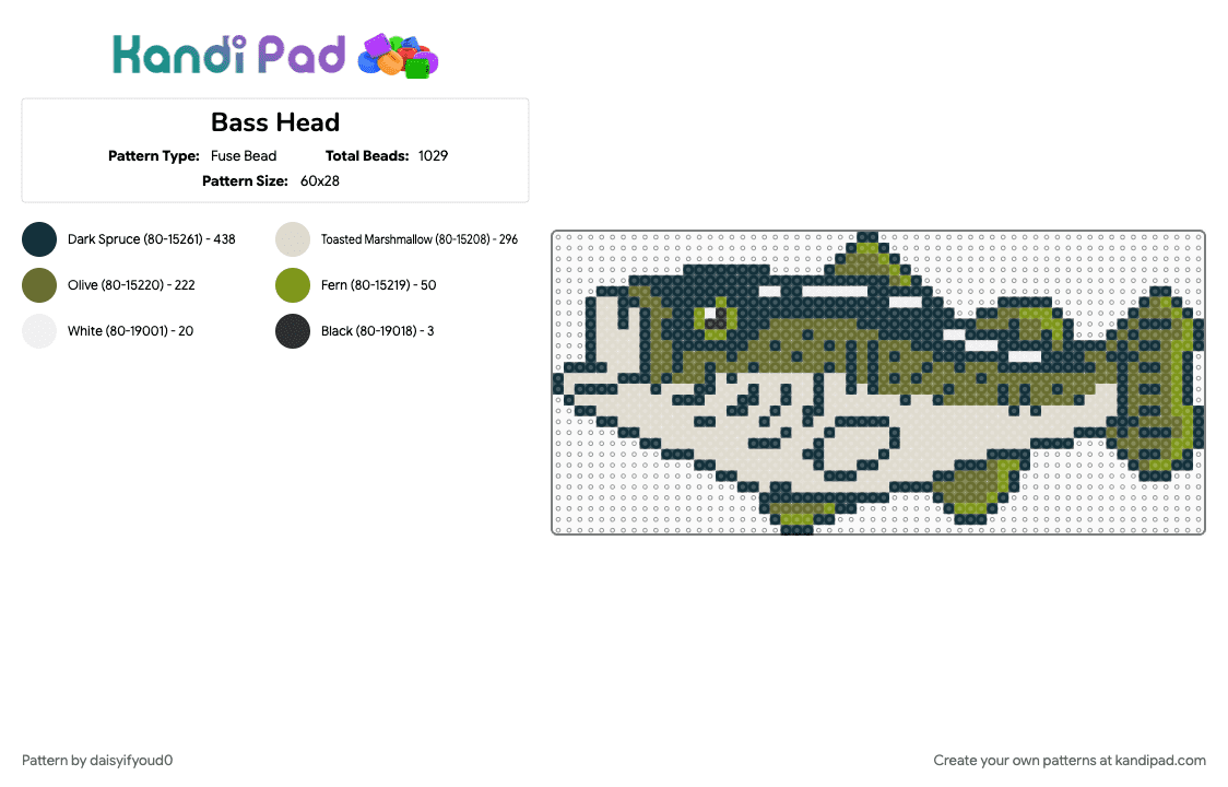Bass Head - Fuse Bead Pattern by daisyifyoud0 on Kandi Pad - bass, bass head, beige, fish, gold, largemouth, largemouth bass