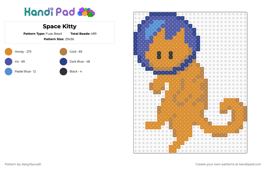 Space Kitty - Fuse Bead Pattern by daisyifyoud0 on Kandi Pad - orange,space,cat,kitty,astro,astronaut