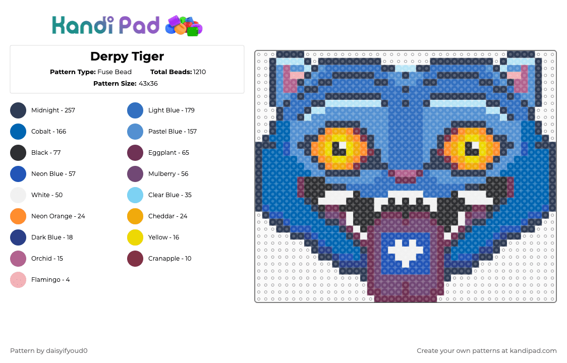 Derpy Tiger - Fuse Bead Pattern by daisyifyoud0 on Kandi Pad - derpy tiger,derpy,tiger,kpop demon hunters,kpop