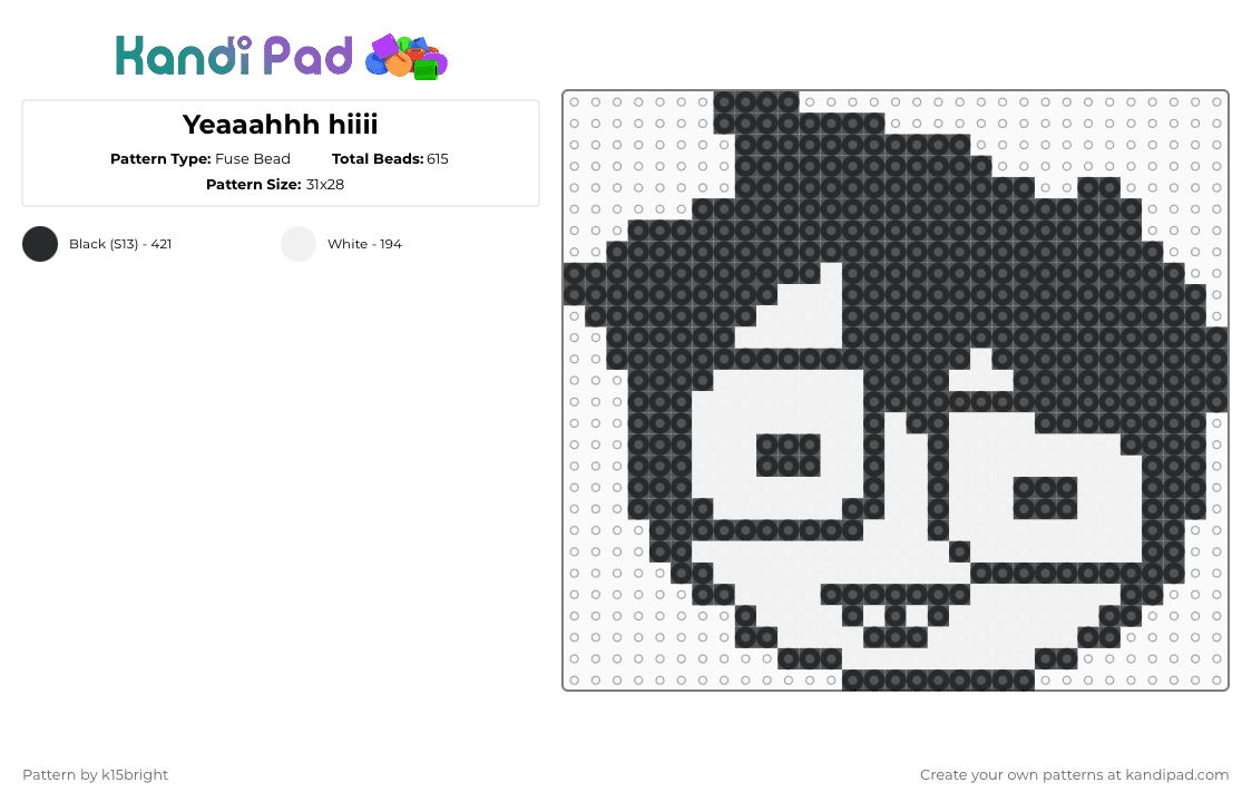 Yeaaahhh hiiii - Fuse Bead Pattern by k15bright on Kandi Pad - homestuck,black,white