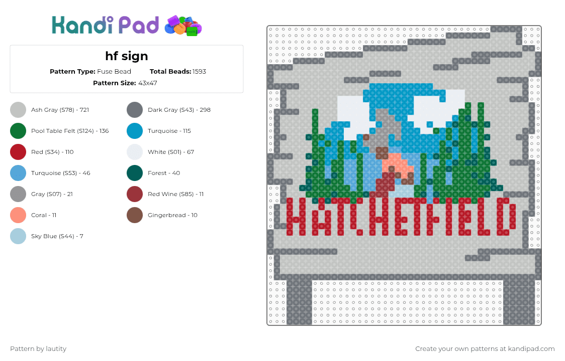 hatchetfield sign - Fuse Bead Pattern by lautity on Kandi Pad - hatchetfield,gray,beige