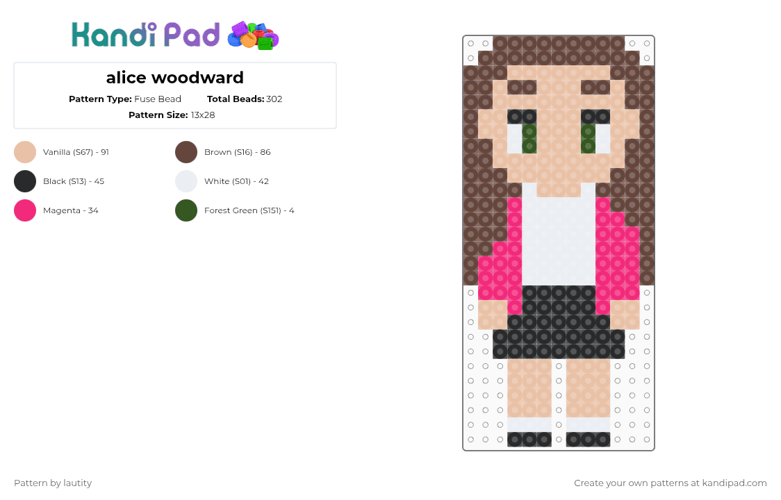 Alice woodward Fuse Bead Pattern - Kandi Pad | Kandi Patterns, Fuse ...