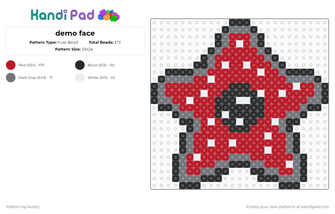 demo face - Fuse Bead Pattern by lautity on Kandi Pad - red,gray