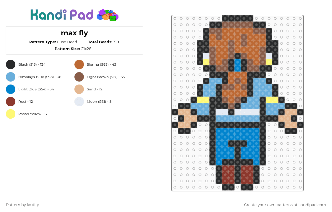 max fly - Fuse Bead Pattern by lautity on Kandi Pad - black,blue,tan,light blue