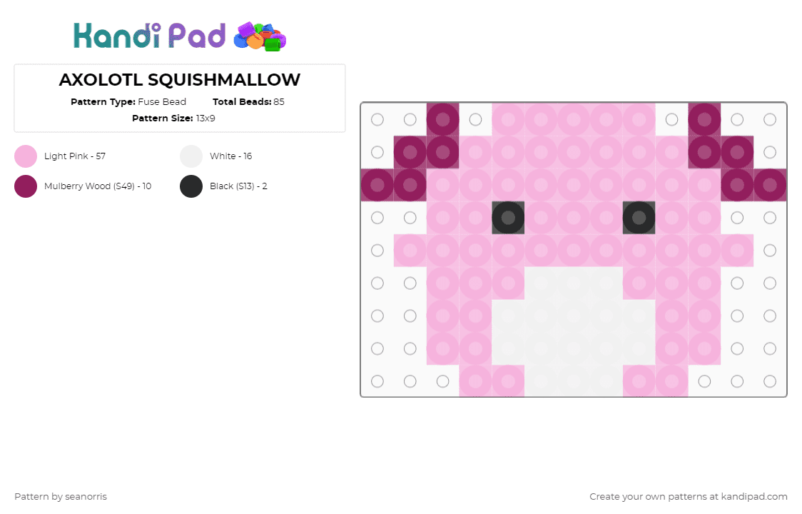 AXOLOTL SQUISHMALLOW - Fuse Bead Pattern by seanorris on Kandi Pad - pink