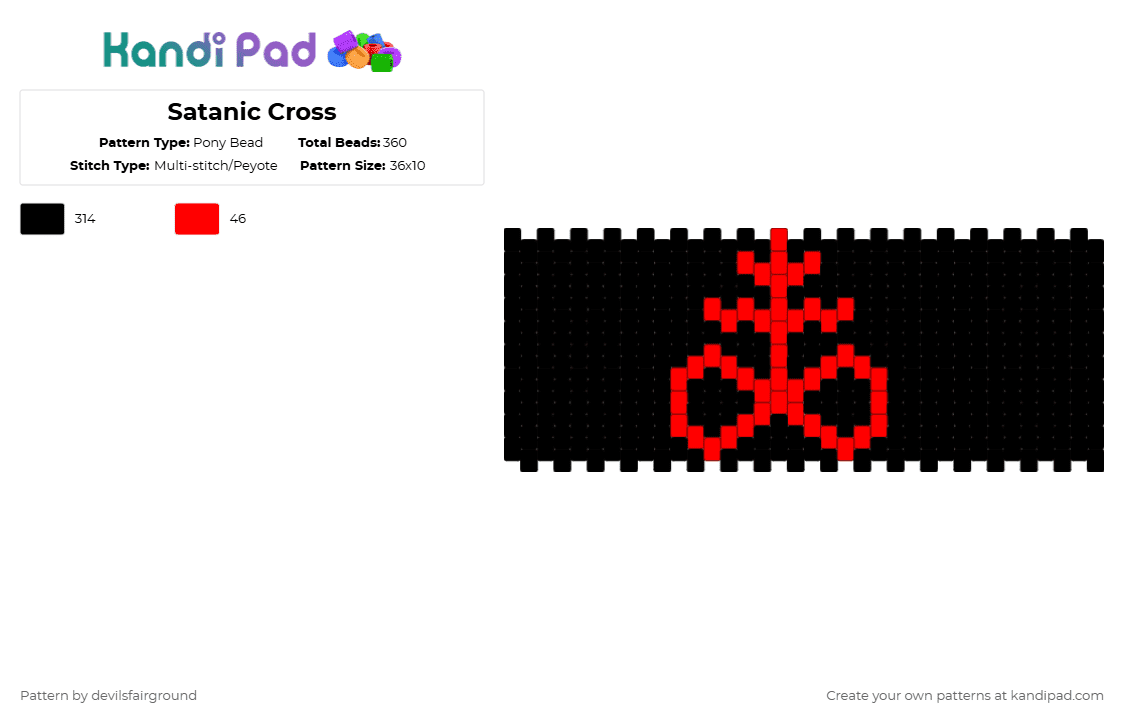 Satanic Cross - Pony Bead Pattern by devilsfairground on Kandi Pad - black