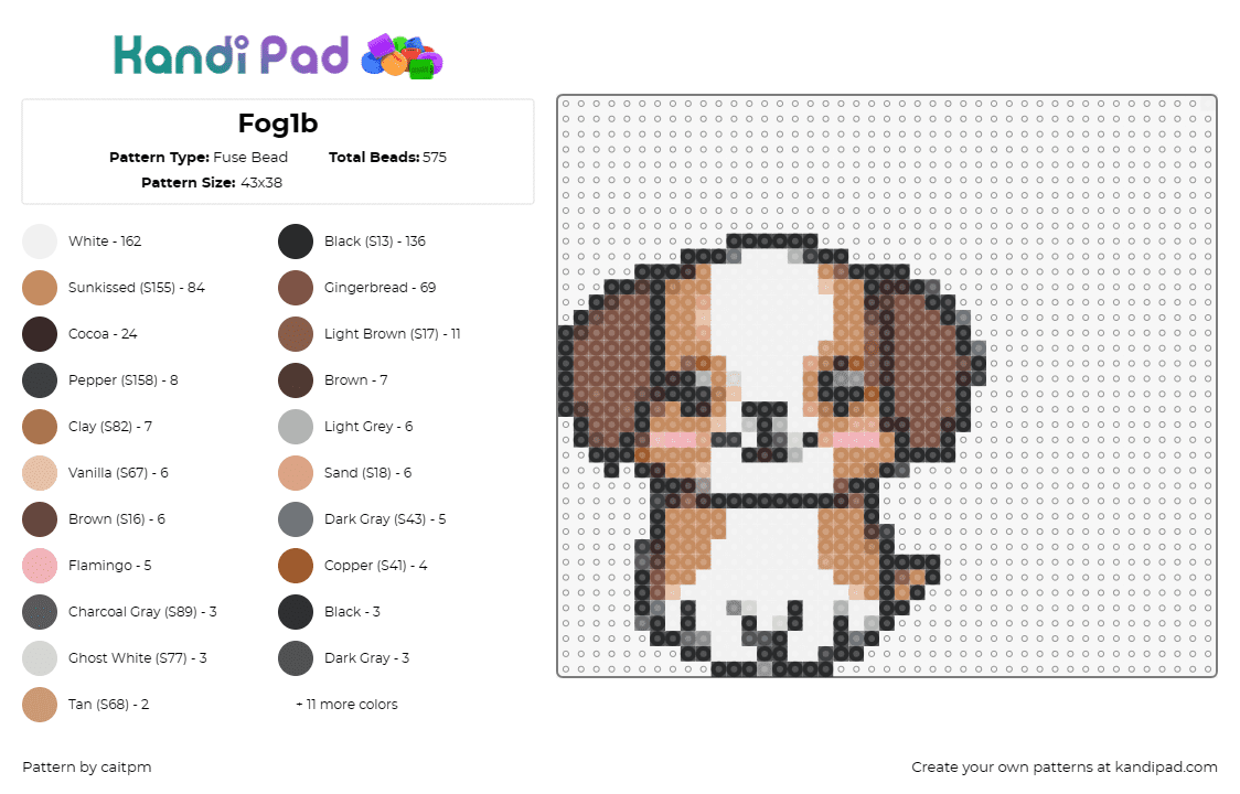 Fog1b - Fuse Bead Pattern by caitpm on Kandi Pad - dog,puppy,cute,canine,playful,innocence,brown and white,small dog,pet