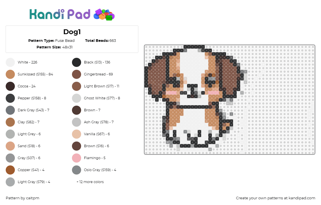 Dog1 - Fuse Bead Pattern by caitpm on Kandi Pad - dog,puppy,cute,pet,animal,brown spots,loving gaze,warm colors,white