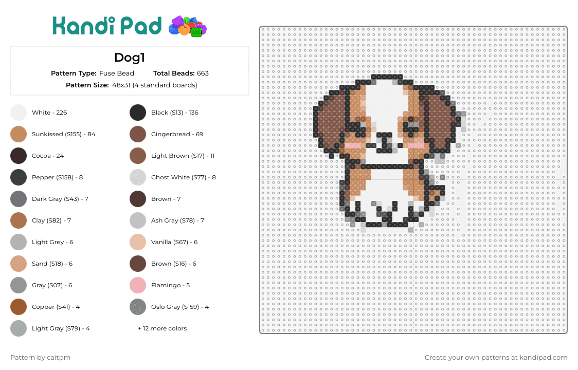 Dog1 - Fuse Bead Pattern by caitpm on Kandi Pad - dog,puppy,cute,pet,animal,brown spots,loving gaze,warm colors,white