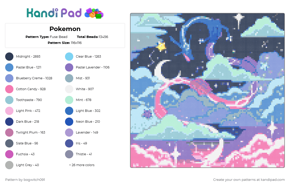Pokemon - Fuse Bead Pattern by bogwitch091 on Kandi Pad - light blue,blue,purple,pink