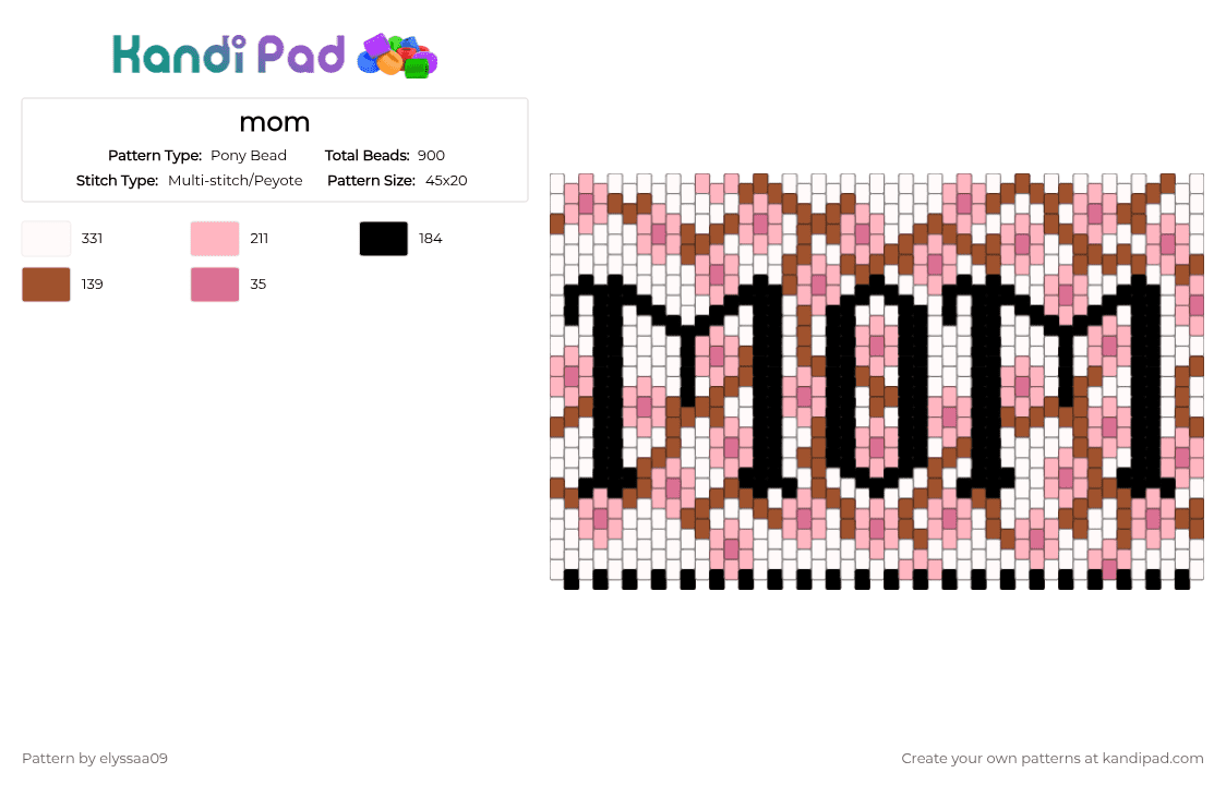 mom - Pony Bead Pattern by elyssaa09 on Kandi Pad - red,pink