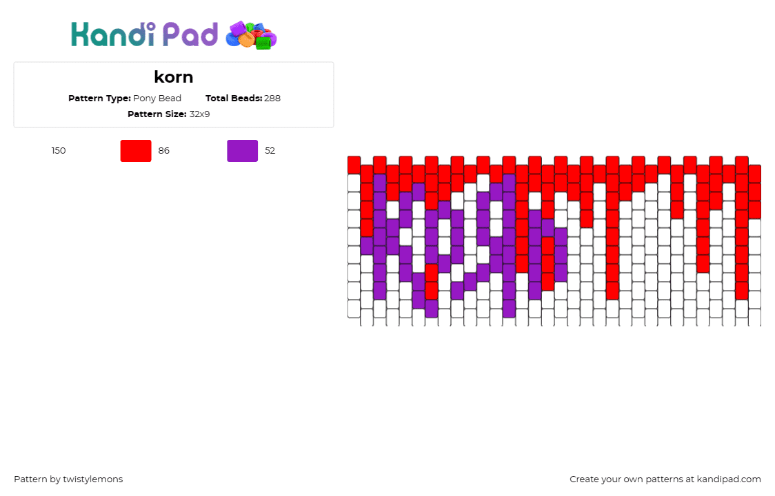 korn - Pony Bead Pattern by twistylemons on Kandi Pad - korn,music,band,cuff