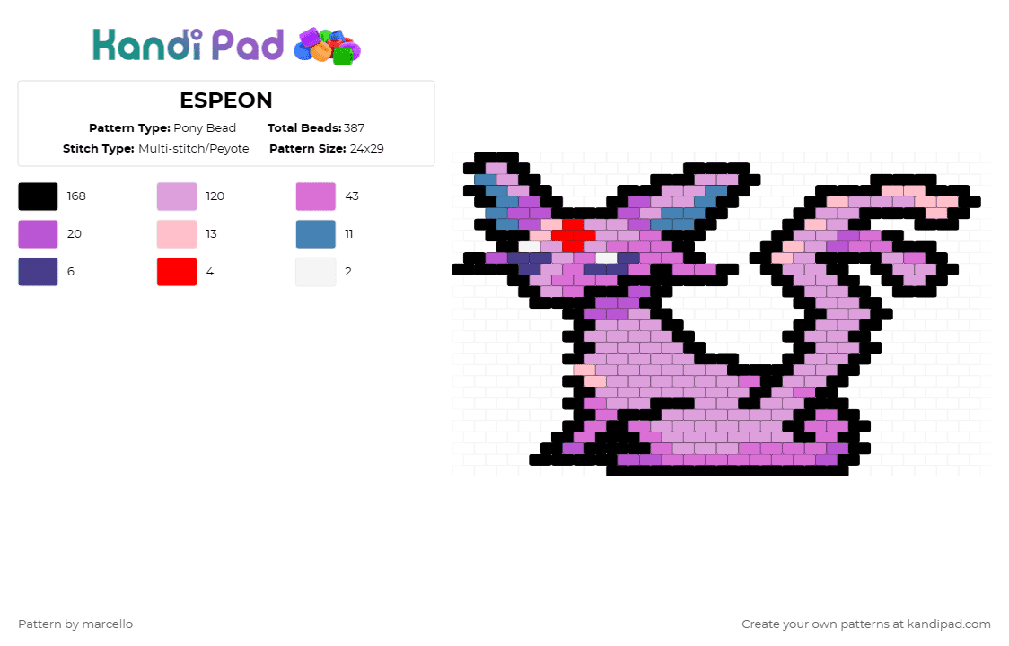 ESPEON - Pony Bead Pattern by marcello on Kandi Pad - pink