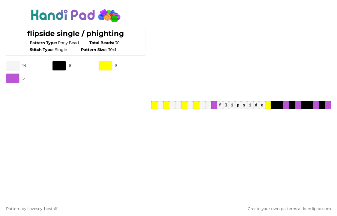 flipside single / phighting - Pony Bead Pattern by phighter0 on Kandi Pad - yellow,pink,phighting,valk,dom,flipside,skibidi,hawk tuah,rizz,ohio
