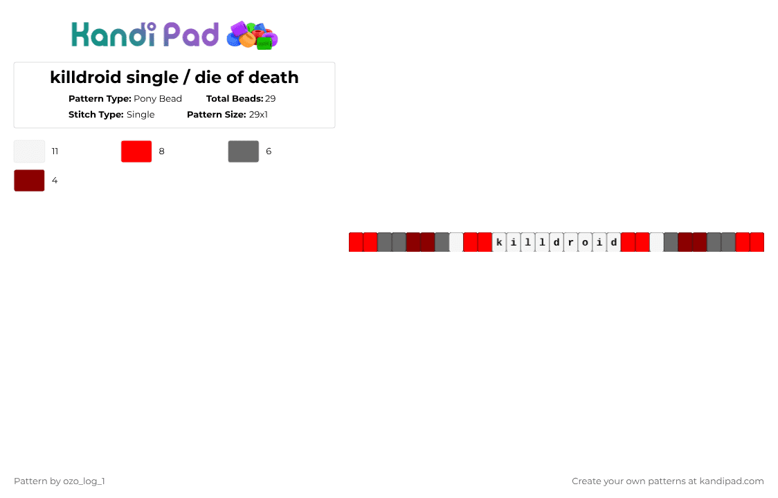 killdroid single / die of death - Pony Bead Pattern by phighter0 on Kandi Pad - red,gray,dod,die of death