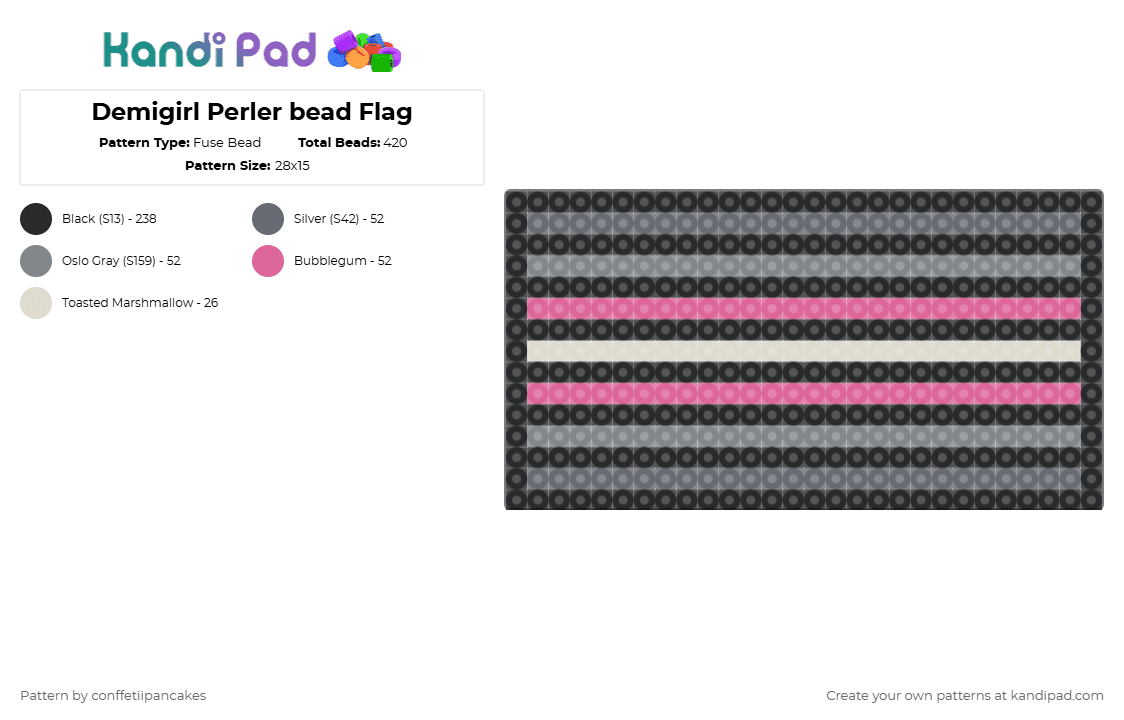 Demigirl Perler bead Flag - Fuse Bead Pattern by conffetiipancakes on Kandi Pad - black,gray