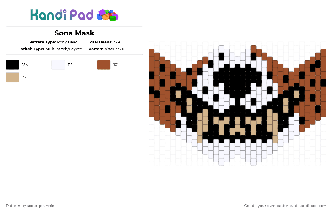 Sona Mask Pony Bead Pattern - Kandi Pad | Kandi Patterns, Fuse Bead ...