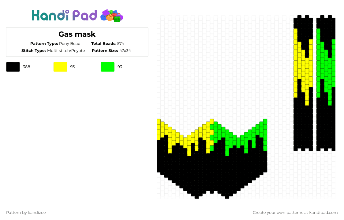 Gas mask - Pony Bead Pattern by kandizee on Kandi Pad - black,yellow,green