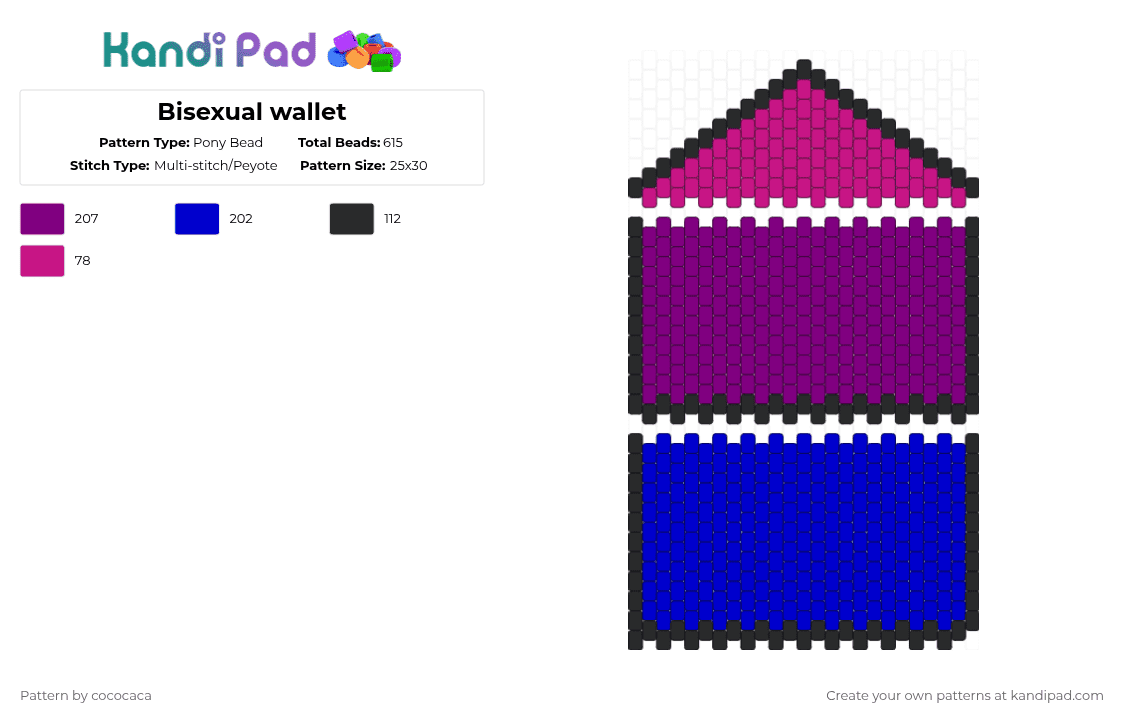 Bisexual wallet - Pony Bead Pattern by cococaca on Kandi Pad - pink, purple