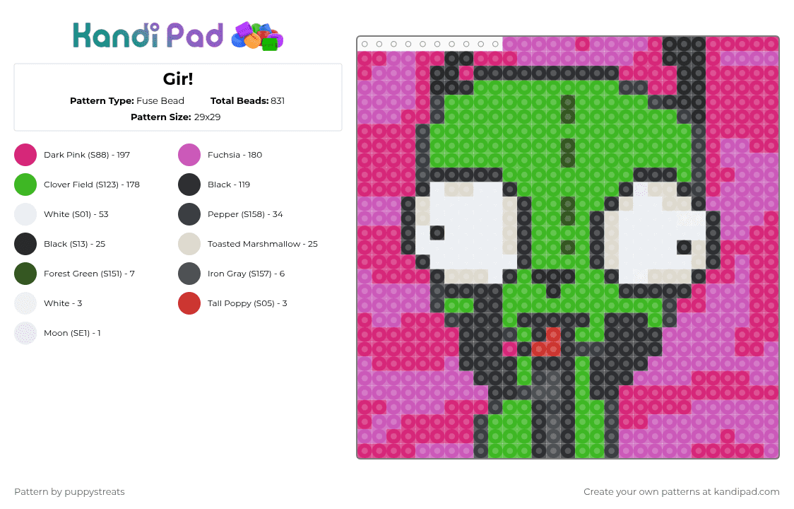Gir! - Fuse Bead Pattern by puppystreats on Kandi Pad - pink,green