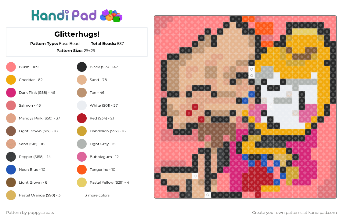 Glitterhugs! - Fuse Bead Pattern by puppystreats on Kandi Pad - orange,beige,red
