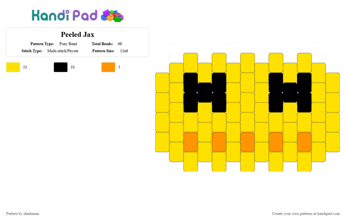 Peeled Jax - Pony Bead Pattern by sharkman on Kandi Pad - yellow,jax,tadc,peel