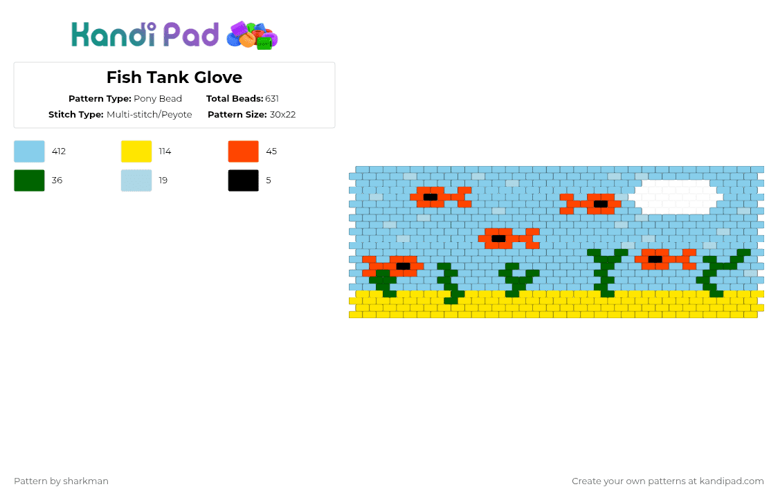 Fish Tank Glove - Pony Bead Pattern by sharkman on Kandi Pad - light blue,fish,fishtank,glove,blue