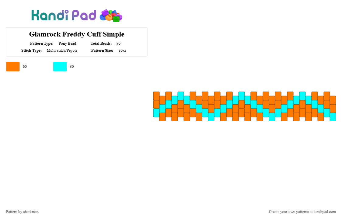 Glamrock Freddy Cuff Simple - Pony Bead Pattern by sharkman on Kandi Pad - light blue,orange,cotdduotone,fnaf,teal,glamrock,fazbear,freddy,simple