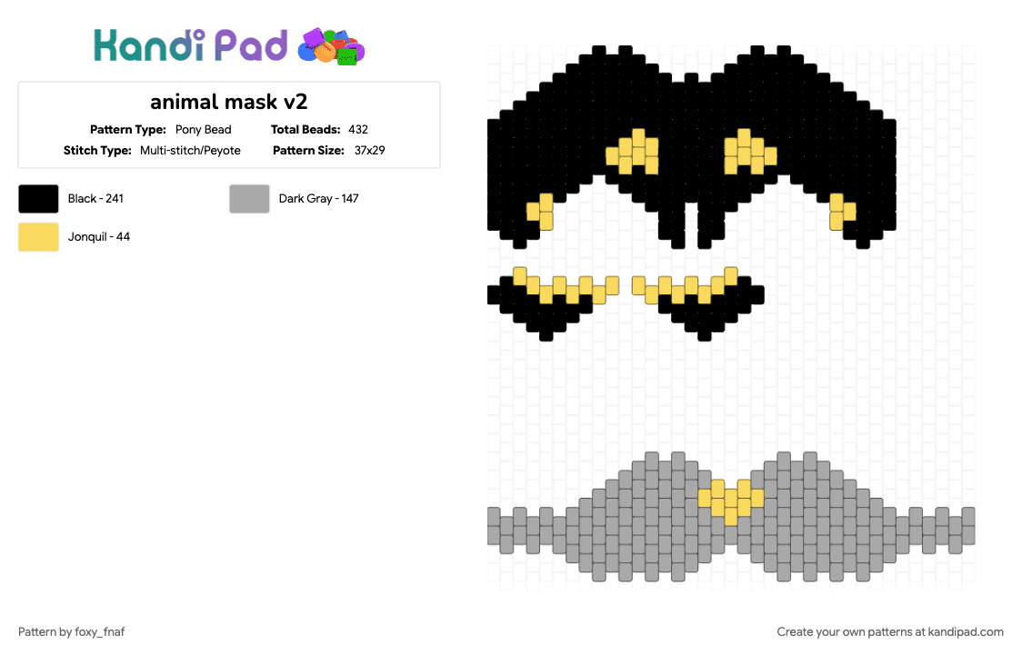 animal mask v2 - Pony Bead Pattern by foxy_fnaf on Kandi Pad - animal, beige